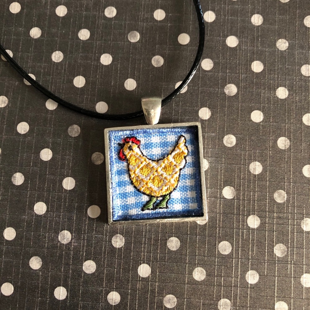 Funky Chicken Patch Pendant Necklace oOaK